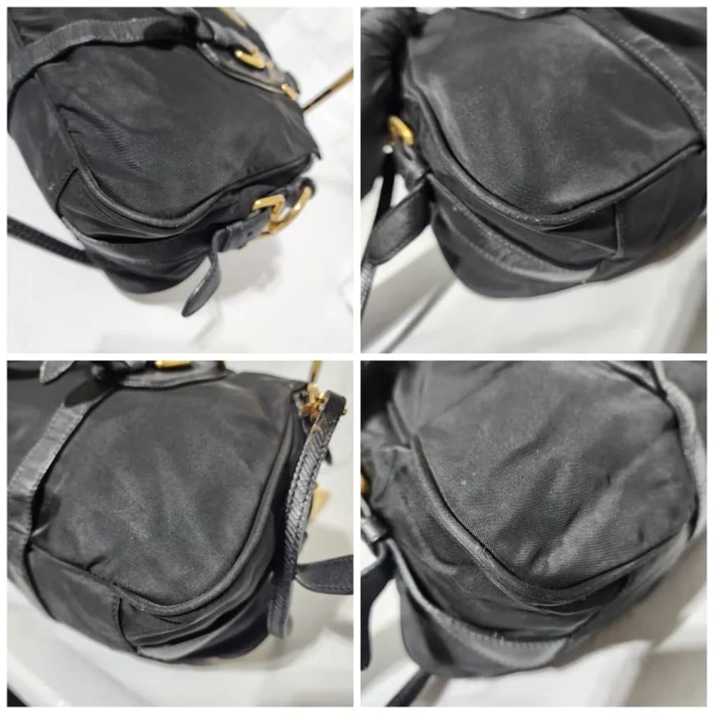 Authentic PRADA Tessuto Nylon And Leather Bauletto Bag Black
